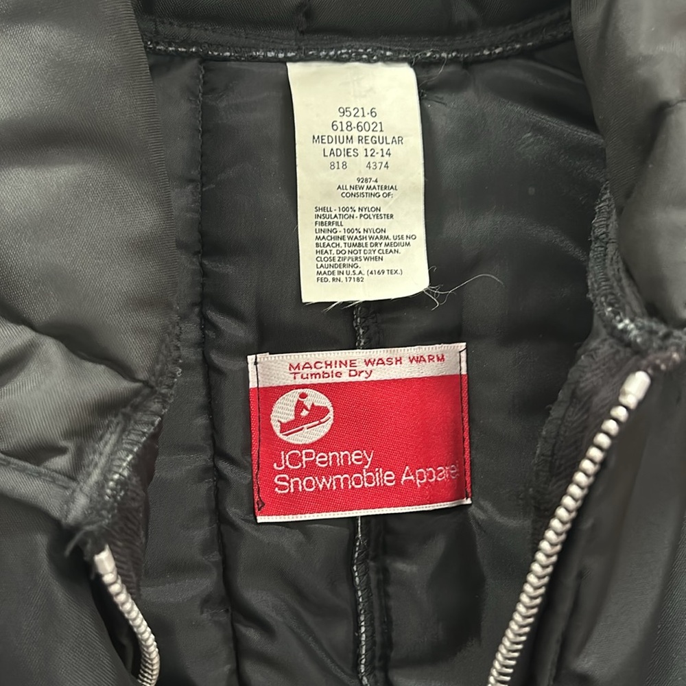 VTG 70s Insulated Snowmobile Suit Ski Full‎ Zip Ladies M JCP Black & Yellow - Picture 2 of 12